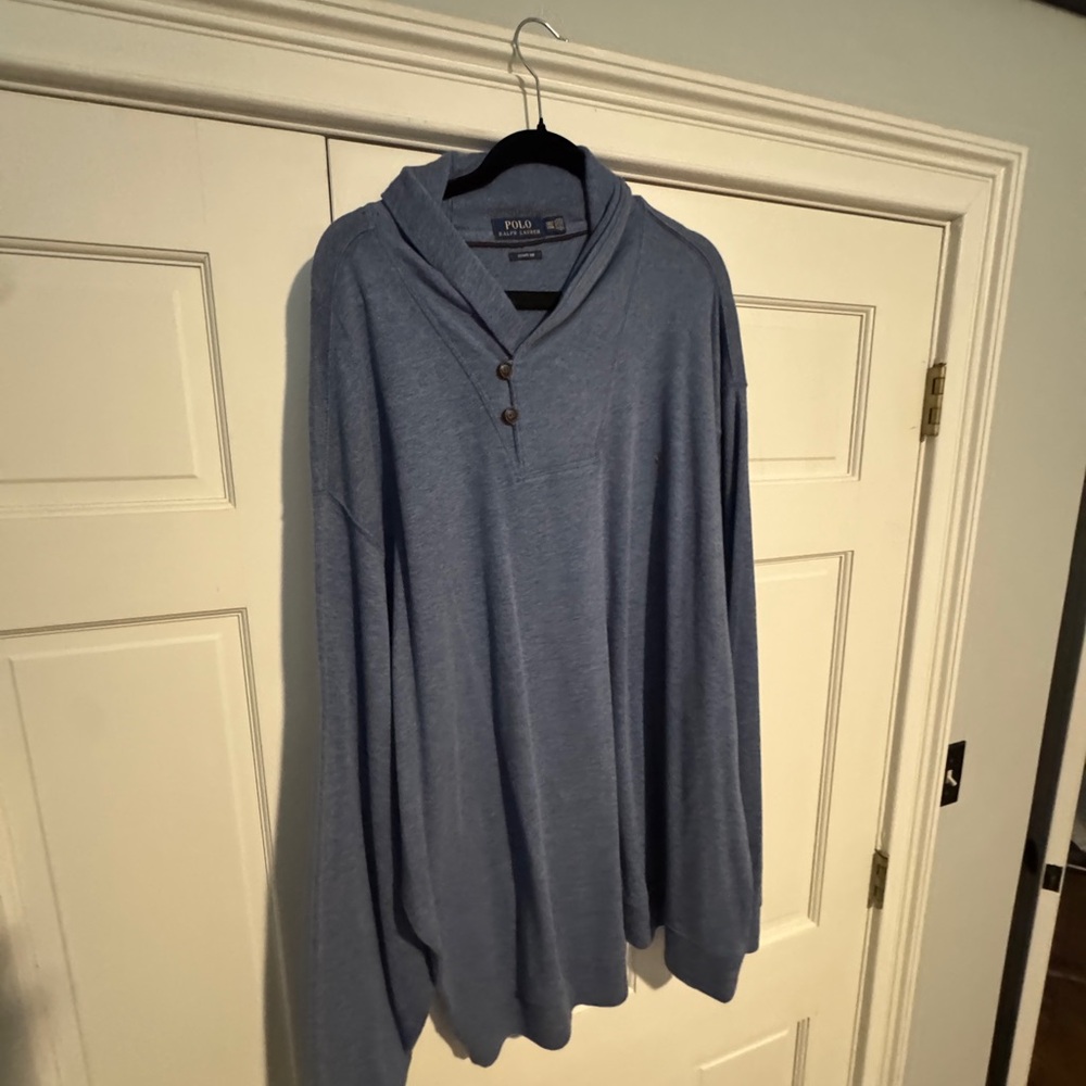 Polo by Ralph Lauren Light Blue V-Neck Hooded Henley Sweater